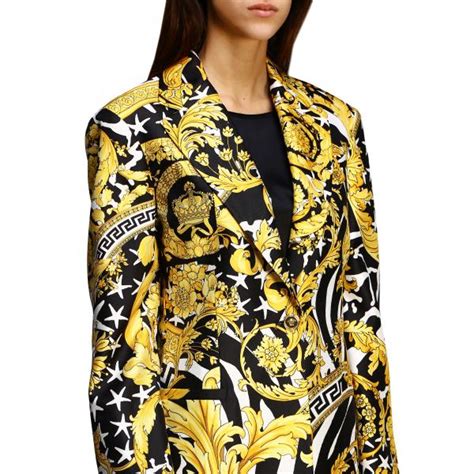 vintage versace women's long black & gold blazer|farfetch versace.